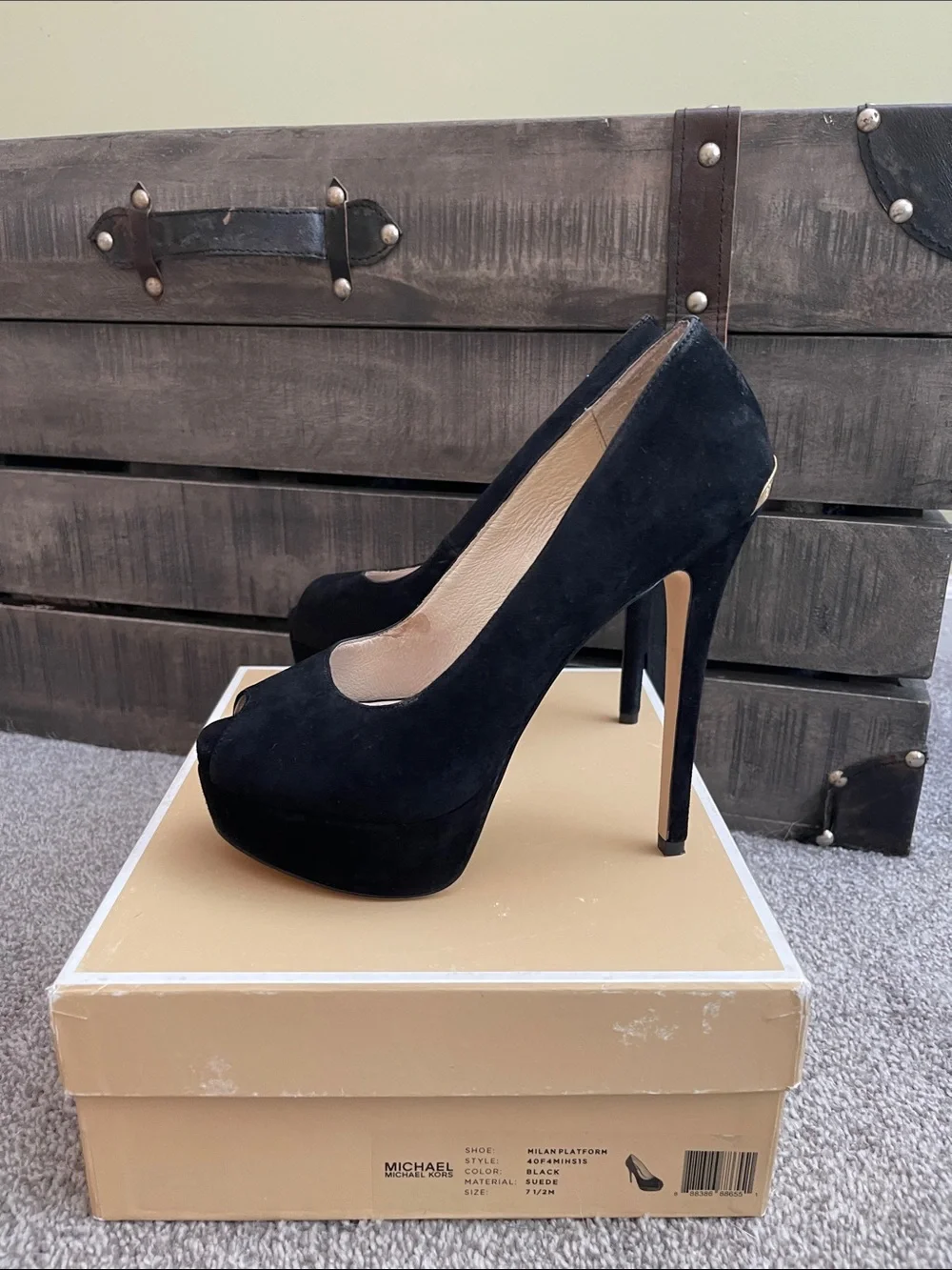 MICHAEL Michael Kors Milan Black Suede Open-Toe Platform Pumps